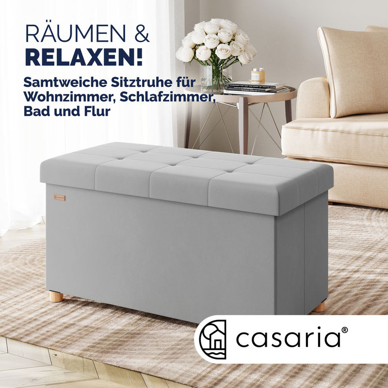 CASARIA Sitzbank aus Samt in Grau mit Stauraum, faltbar, B/T/H: 76 x 38 x 42 cm - Bild 2