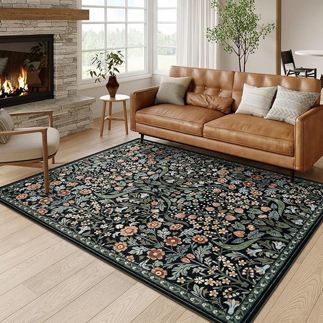 Lodestar Blumen Teppichmatte mit Rankenmuster in Beige und Grün, B/B: 40 x 60 cm - Bild 1