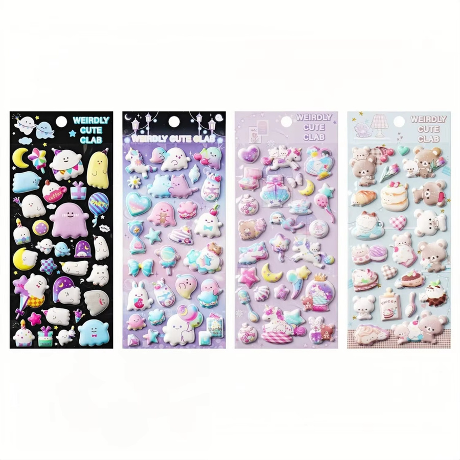 4 Stück Kawaii Bär 3D Puffy Sticker mit Nachtleuchteffekt in Multicolour für Scrapbooking und Journaling - Bild 3