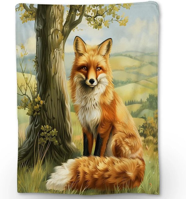 Gemütliche Fuchs Decke aus weichem Flanell mit Tierdruck, B/B: 150 x 200 cm, Mehrfarbig - Bild 1