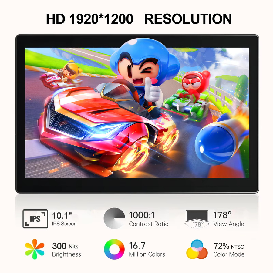 Unew 10,1 Zoll IPS Tragbarer Monitor mit 5-Punkt-Touchscreen, Full HD Auflösung, Dual-Lautsprecher und HDMI/USB-C Anschluss, Schwarz - Bild 2