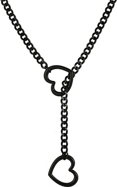 YIRAN Halskette Edelstahl, Cuban Link, Herzförmiger O-Ring, Schwarz, 60cm, Unisex - Bild 1