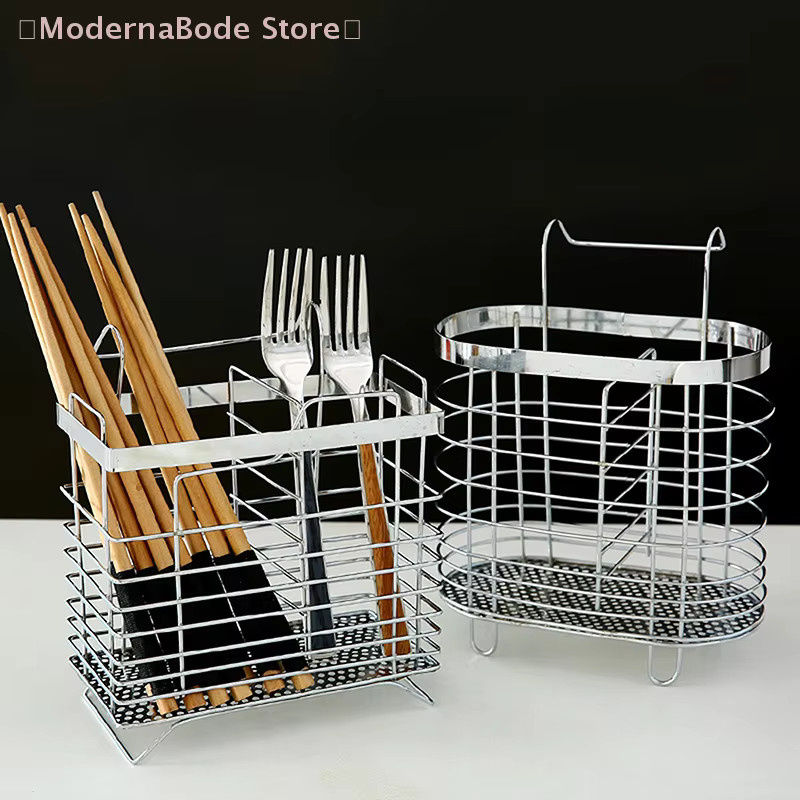 Hängender Küchenbesteckhalter aus Edelstahl von Hoeaden in Silber, Abtropfgestell für Besteck und Essstäbchen, B/T/H: 19,5 x 16,0 x 2,0 cm - Bild 4