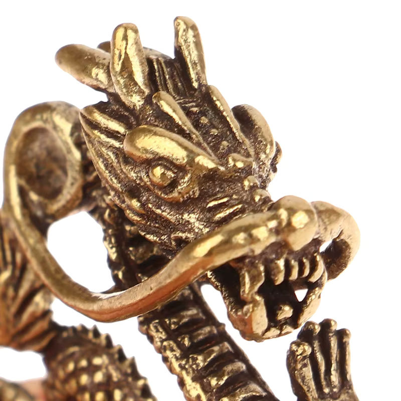 Retro Drachen Figur aus Messing in Gold für Fengshui und Dekoration im chinesischen Stil - Bild 3