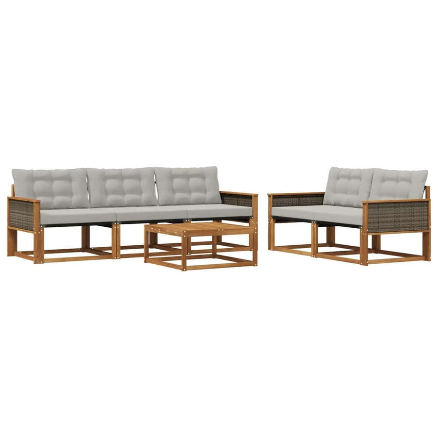 vidaXL Outdoor-Sofagarnitur aus Akazienholz mit Textilene und Kissen, 6-teiliges Set, Grau/Natur - Bild 2