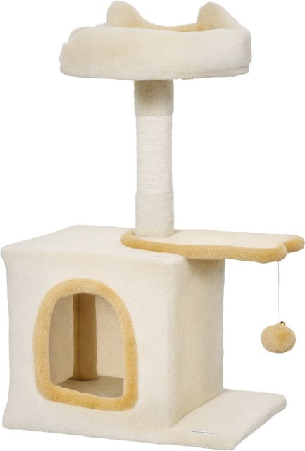 PawHut Kratzbaum für Katzen mit Höhle und Liegefläche aus Plüsch und Sisal, B/T/H: 40 x 30 x 72 cm, Beige und Gelb von Aosom - Bild 1