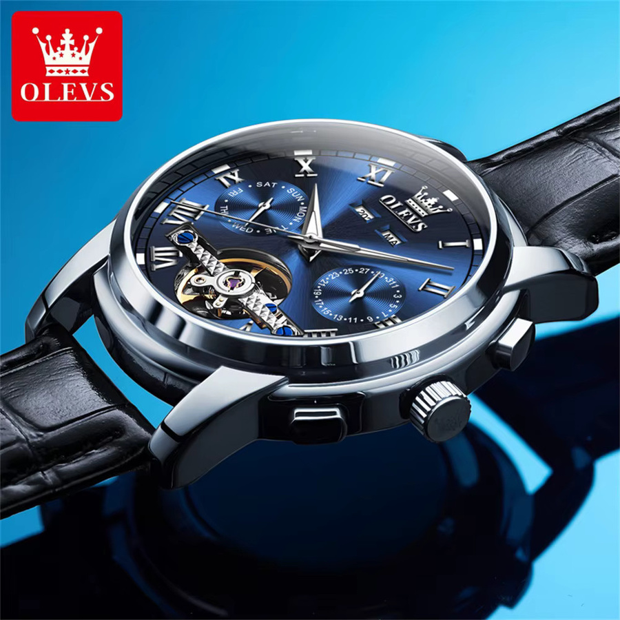 OLEVS Armbanduhr, Automatik, Leder, Blau, Herren - Bild 2