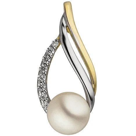 Colfem Anhänger 333 Gelbgold bicolor, Süßwasser Perle, 8 Zirkonia - Bild 1