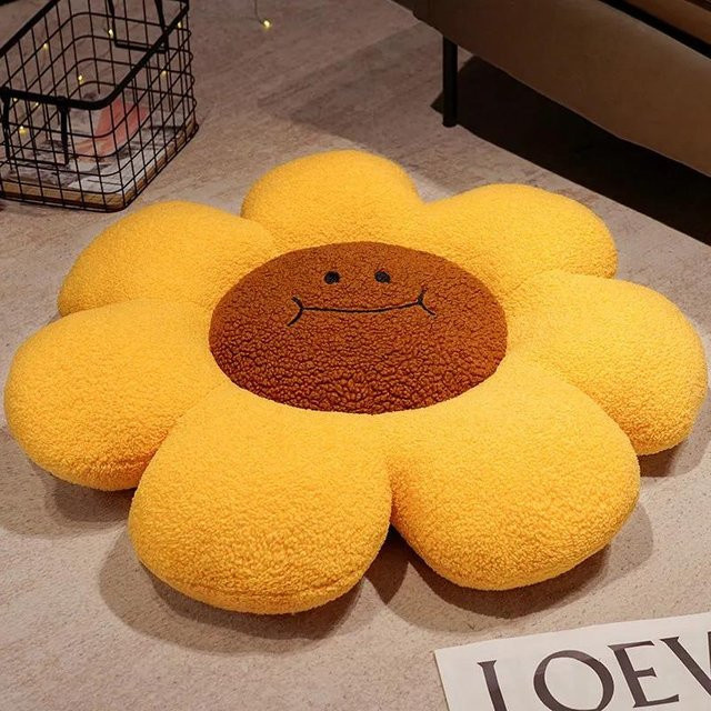 Bequemes Sitzkissen mit Sonnenblumen-Design in Gelb, quadratisches Bodenkissen für Wohnzimmer, B/B: 40 x 40 cm - Bild 1