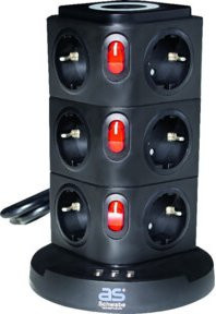 as-Schwabe Steckdosenturm Tischsteckdose mit 12 Steckplätzen und USB-A Ladefunktion, Schwarz - Bild 1