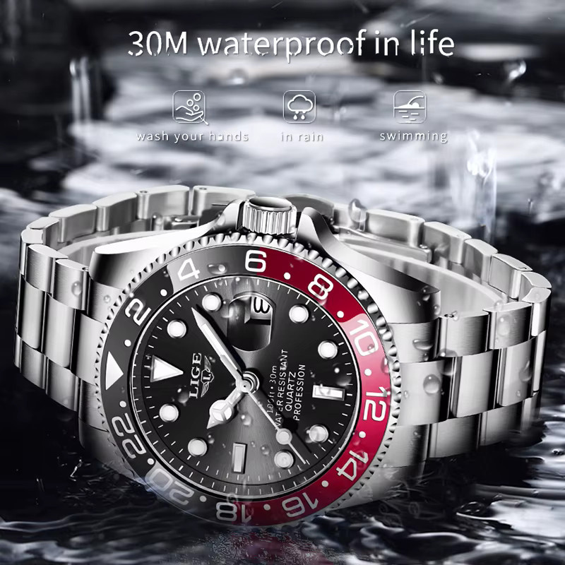 LIGE Armbanduhr Quarz, Edelstahl, Schwarz, Herren - Bild 4