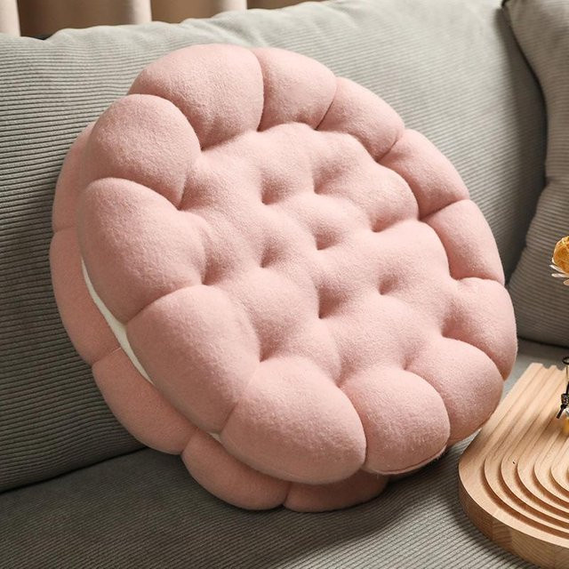 Yiran toy Keksform Plüschkissen in Pink, rundes Dekokissen aus Polyester für Sofa und Stuhl, Durchmesser: 55 cm - Bild 1