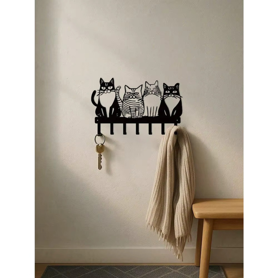 CIFBUY Wandhaken aus Metall in Schwarz als dekorative Katzen-Wanddekoration im Boho-Stil für Schlüssel und Handtücher - Bild 2