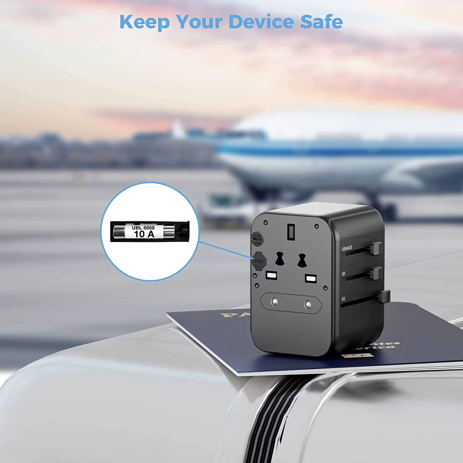 TESSAN Universal-Reiseadapter All-in-One Wandladegerät mit 2 USB-A und 3 USB-C Anschlüssen in Schwarz für Reisen in die USA, EU, UK und AUS - Bild 4