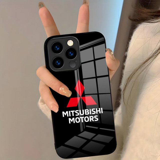 Mitsubishi ES Logo Handyhülle mit Glasabdeckung in Schwarz für iPhone 17 Pro Max 16 15 14 13 11 Plus - Bild 1