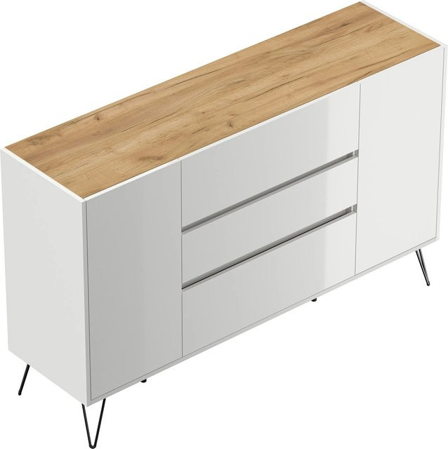 Posseik Sideboard Industrial mit 3 Schubladen und 2 Türen in Weiß Eiche, Breite: 155 cm - Bild 1