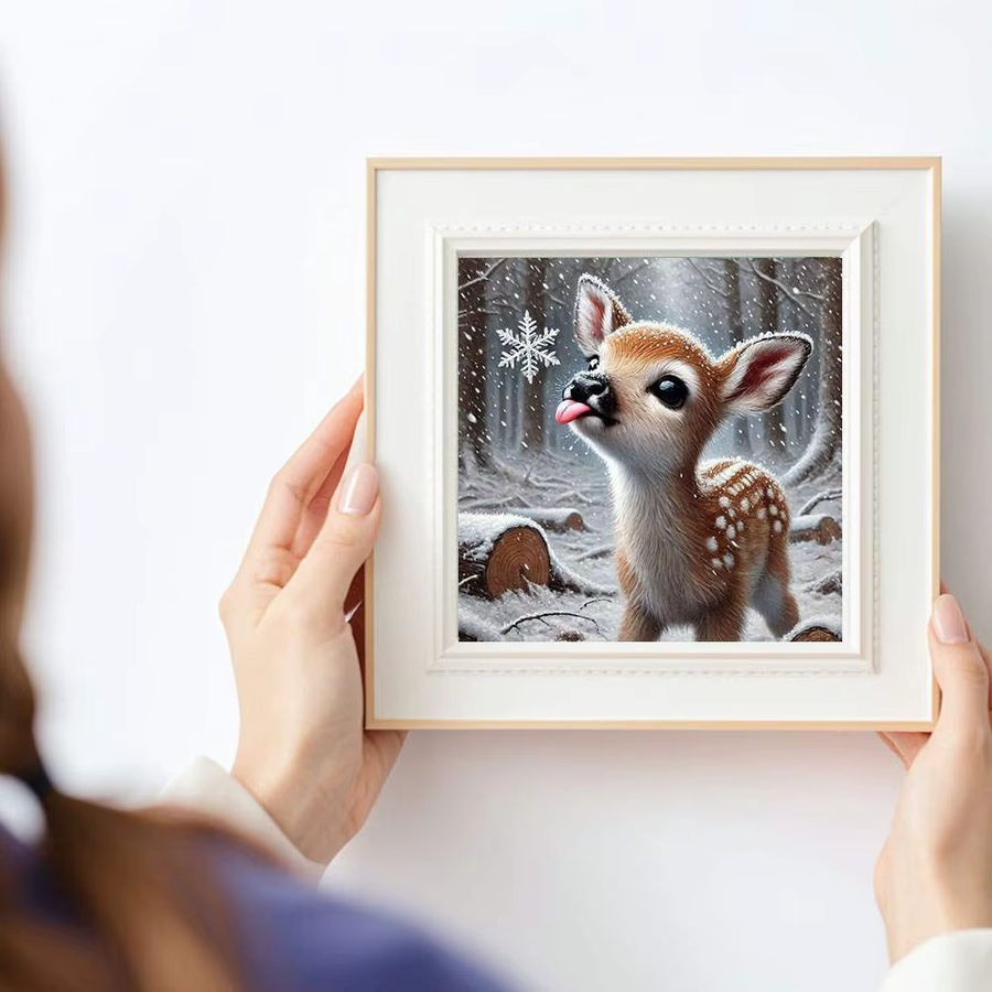 HUACAN Diamant-Malerei Set Hirsch im Schnee als 5D DIY Diamant-Stickerei mit Leinwand und Strass Steinen - Bild 3