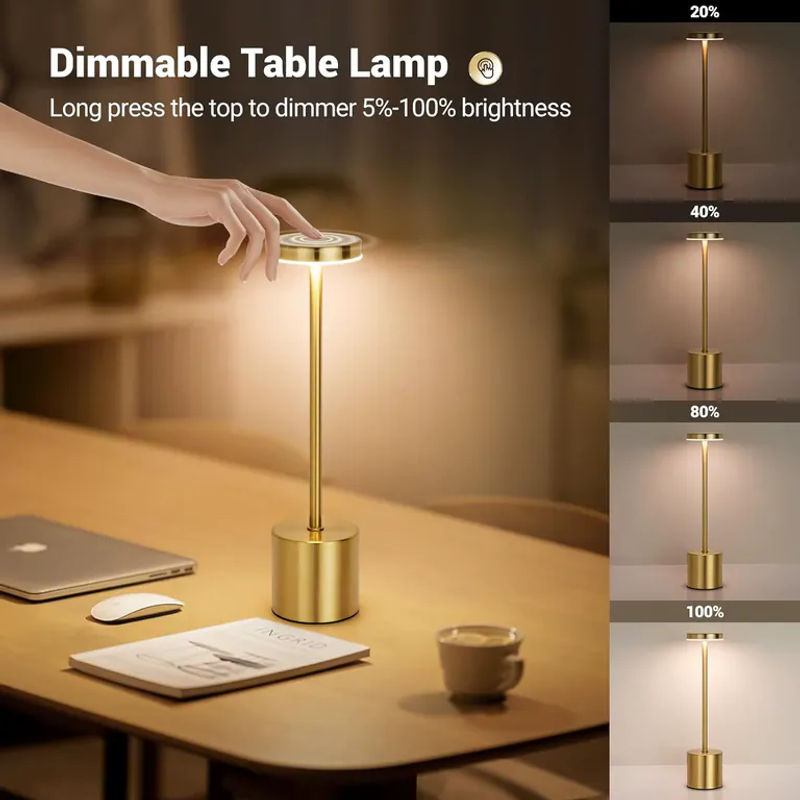 Wiederaufladbare LED Tischlampe aus Metall mit Touch-Funktion und drei Lichtfarben in Gold/Messing - Bild 3