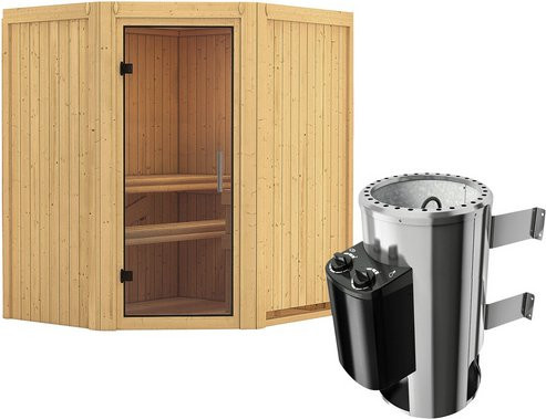Karibu Sauna Tuckum aus Fichtenholz in Beige inklusive 3.6 kW Saunaofen mit integrierter Steuerung für 3 Personen B: 198 cm, T: 170 cm, H: 151 cm - Bild 1