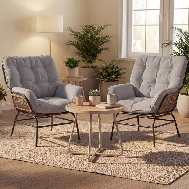 2er-Set MCW Loungestuhl P75 Relaxstuhl aus Poly-Rattan mit Metallgestell und Polsterung in Dunkelgrau und Hellgrau - Bild 1