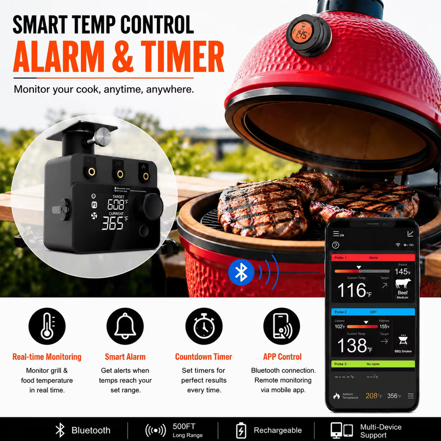 Xinsio Kabelloses Bluetooth Kamado-Ofen-Thermometer mit PID BBQ-Lüfter-Controller und digitaler Temperaturanzeige für Smoker und Rotisserie in Schwarz - Bild 6