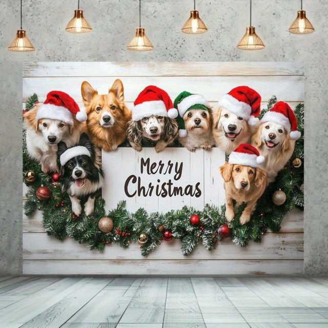VIKAMA Frohe Weihnachten Hunde Party Banner Multicolor als Fotohintergrund und Dekoration - Bild 1