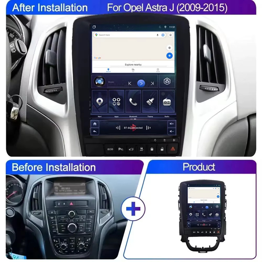 FengShiDa Android 16 Multimedia-Player mit Carplay, Navigation, GPS und WiFi für Opel Astra J, Vauxhall und Buick Verano (2009-2015), Schwarz - Bild 2