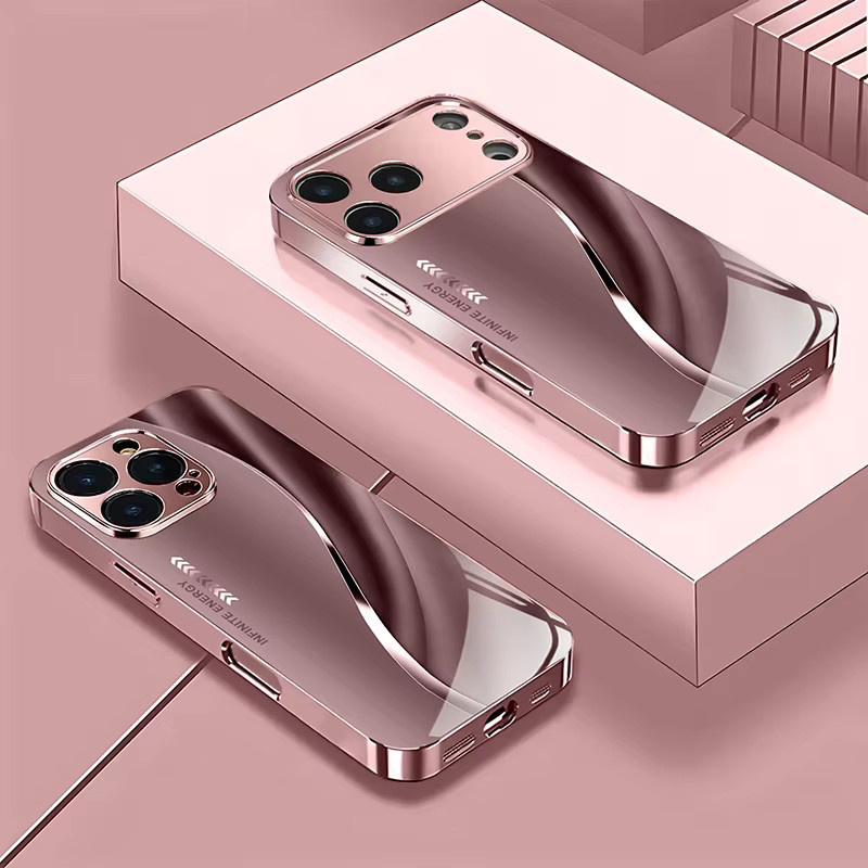 Luxuriöse Handyhülle aus gehärtetem Glas mit pinkfarbenem Linienmuster und Metallic-Effekt für Apple iPhone Modelle - Bild 3