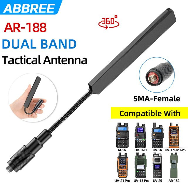ABBREE AR-188 SMA-Buchse Dualband 144/430 MHz in Schwarz für Baofeng UV 5R 5RH 21 Pro und Quansheng UV K5 K5(8) Walkie Talkie Amateurfunk - Bild 1
