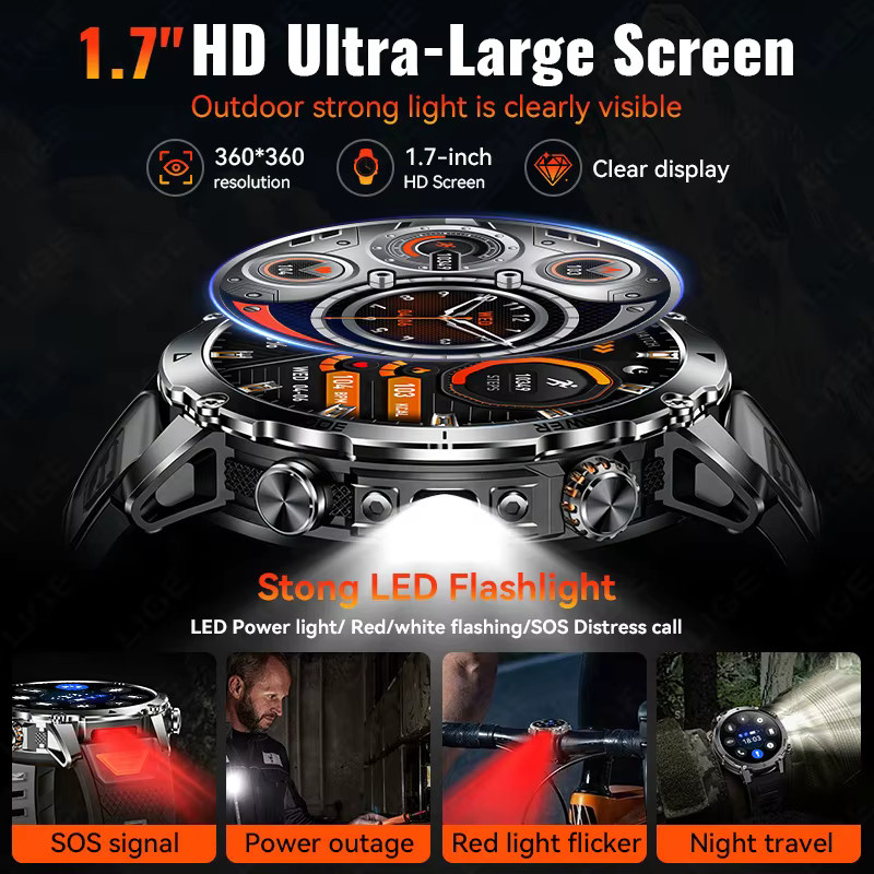 LIGE Smartwatch, Herren, Schwarz, Edelstahl, Silikon, Bluetooth - Bild 3