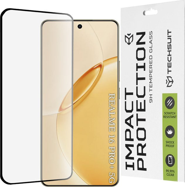 Techsuit Schutzfolie aus gehärtetem Glas für Realme 16 Pro+ in Schwarz und Transparent mit Vollkleber und 111D Härtegrad - Bild 1
