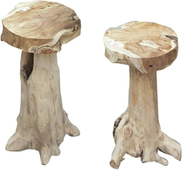 DELUKE Barhocker JOEL 2er Set aus Teak Natur im Vintage Design, Höhe: 76 cm, Breite: 40 cm, Tiefe: 40 cm - Bild 1