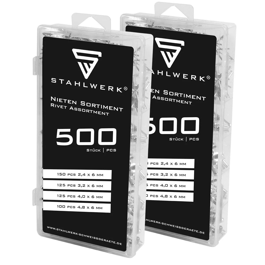 STAHLWERK Blindnieten Set aus Aluminium, 1000-teiliges Nieten Sortiment in Schwarz und Silber - Bild 2