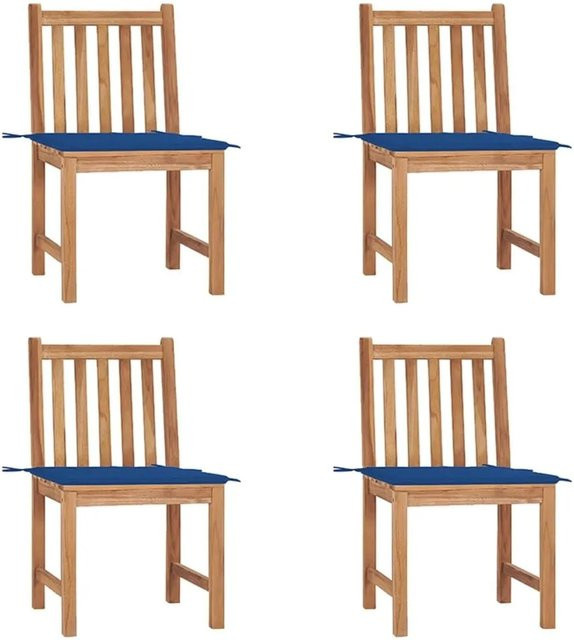 vidaXL Gartenstuhl-Set 4er Pack aus Teak Massivholz mit blauen Kissen für Garten und Terrasse - Bild 1