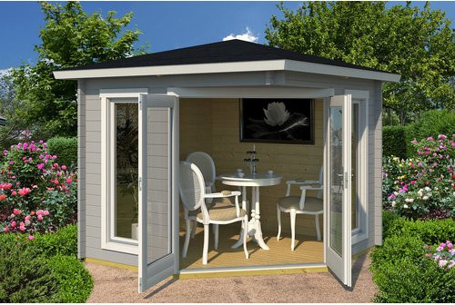 LASITA MAJA Gartenhaus Oban aus Holz in Grau, B/H/T: 282,3 x 240,5 x 282,3 cm - Bild 1