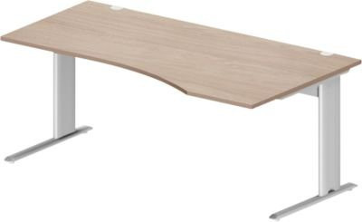 Schäfer Shop Pure Schreibtisch PLANOVA BASIC Freiform mit C-Fuß und integriertem Kabelkanal, Eiche/weiß, B: 180 cm, T: 100/80 cm, H: 71,7 cm - Bild 1