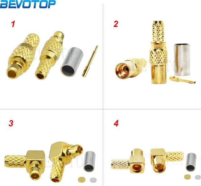 BEVOTOP 10er Set MMCX Stecker Set mit Crimp für RG174 RG178 RG179 RG316 LMR100 Kabel, gerade und Rechtswinkel Ausführung, Goldfarben - Bild 1