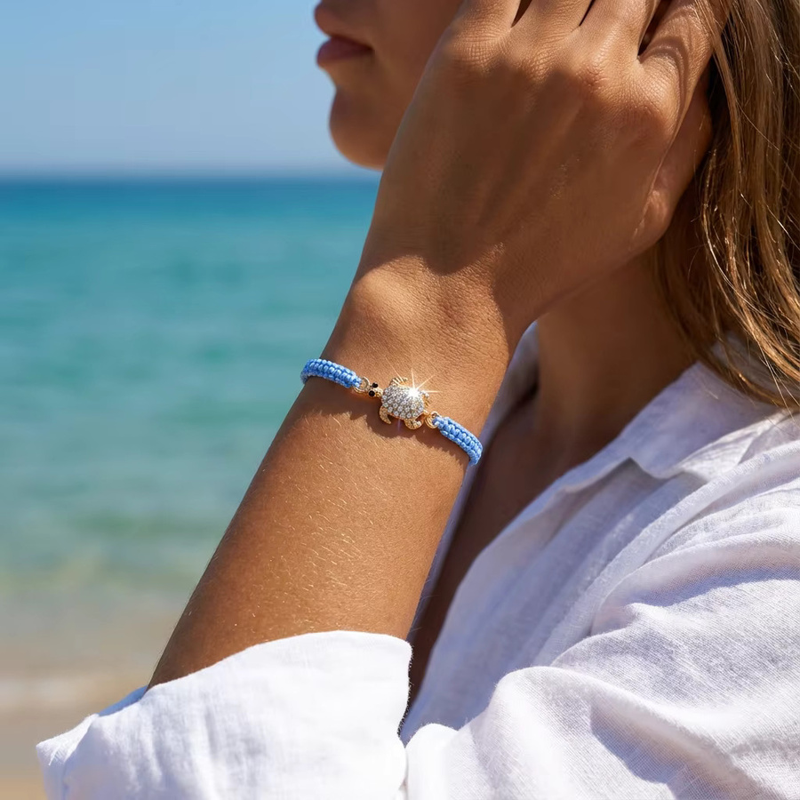 Rinhoo Armband, Meeresschildkröte, blaues Kordel, Kristall, Damen - Bild 3