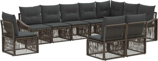 vidaXL Gartensofa-Set 10-teilig in Grau aus Poly-Rattan mit Polsterung und Kissen in U-Form - Bild 1