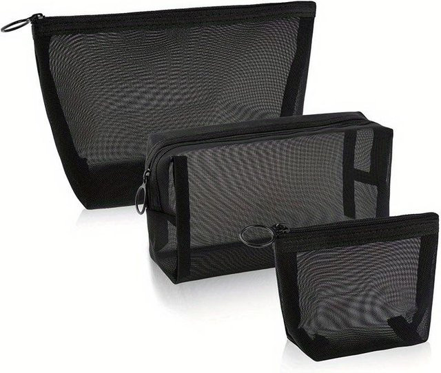 NATAWA Kosmetiktaschen Mesh, 3 Stück, Schwarz, Grau, Reise-Organizer - Bild 1
