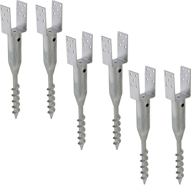 6er Set TRUTZHOLM U-Profil Bodenhülse zum Einschrauben, Feuerverzinkter Stahl, Farbe: Silber, B/T/H: 8 x 8 x 68,5 cm - Bild 1