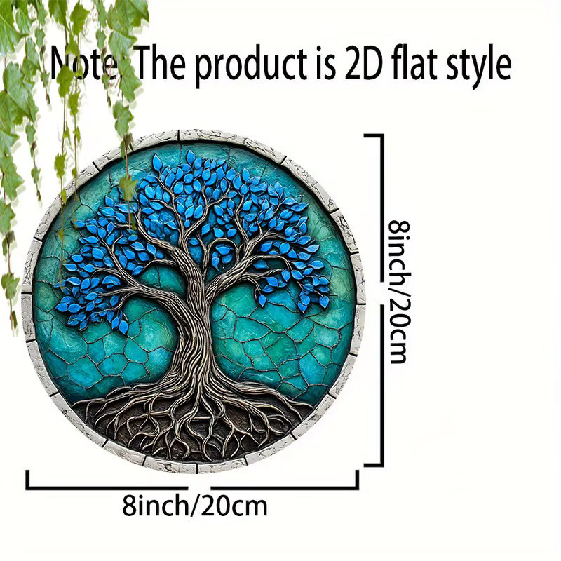 Rundes Mosaik-Wandschild Baum des Lebens von CIFBUY in Türkisblau aus Aluminium für Innen und Außen - Bild 4