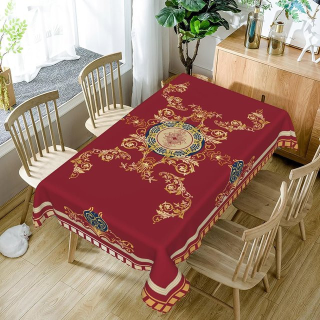 Rechteckige Tischdecke von JINGYUE Pet im chinesischen Stil mit rotem und goldenem Blumenmuster, B/T: 140 x 140 cm - Bild 1
