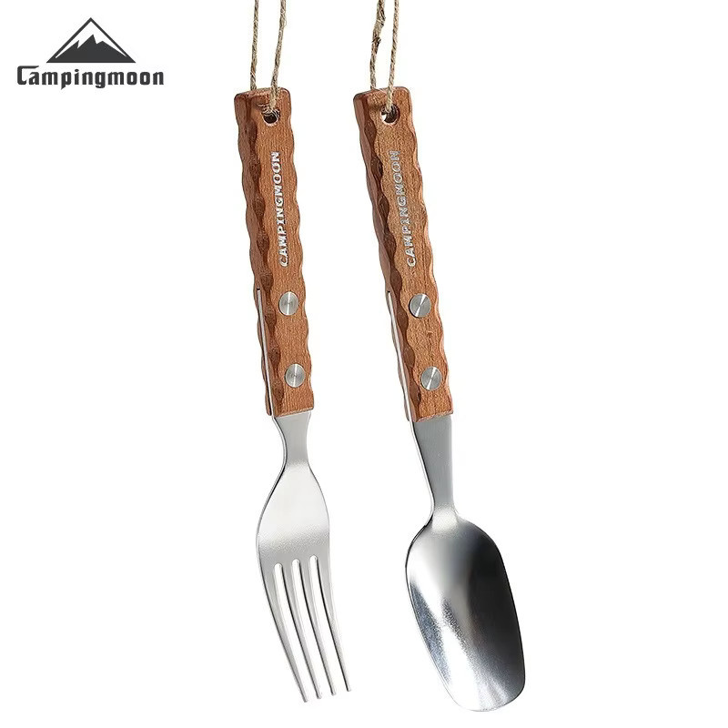 CAMPINGMOON CS-3 Löffel aus 304 Edelstahl mit braunem Holzgriff für Outdoor und Camping - Bild 2