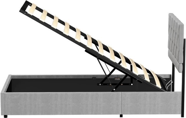 okwish Einzelbett mit Stauraum und Matratze in Hellgrau, B/T/H: 90 x 200 x 110 cm - Bild 1