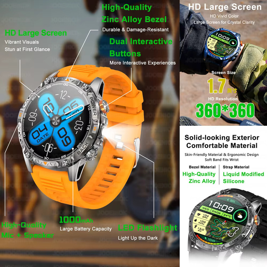 ChiBear GPS Smartwatch für Herren mit 1,7 Zoll HD-Bildschirm, Kompass, Bluetooth-Anruffunktion und 3ATM Wasserdichtigkeit in Orange - Bild 4