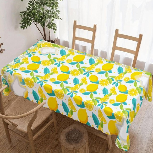 Wasserdichte rechteckige Tischdecke von JINGYUE Pet mit Zitronenmuster in Weiß, B/T: 140 x 140 cm - Bild 1
