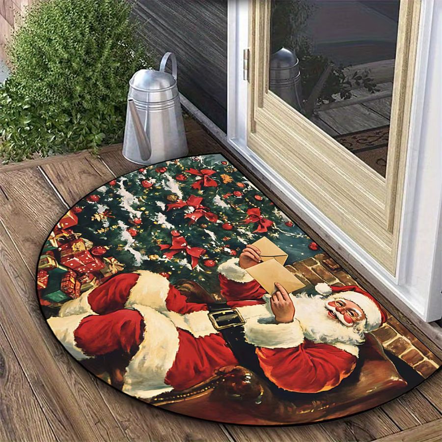 VIKAMA Weihnachtsteppich mit Weihnachtsmann Motiv, halbrunde Fußmatte, maschinenwaschbar, ideal für Veranda, Wohnzimmer, Schlafzimmer oder Badezimmer - Bild 3