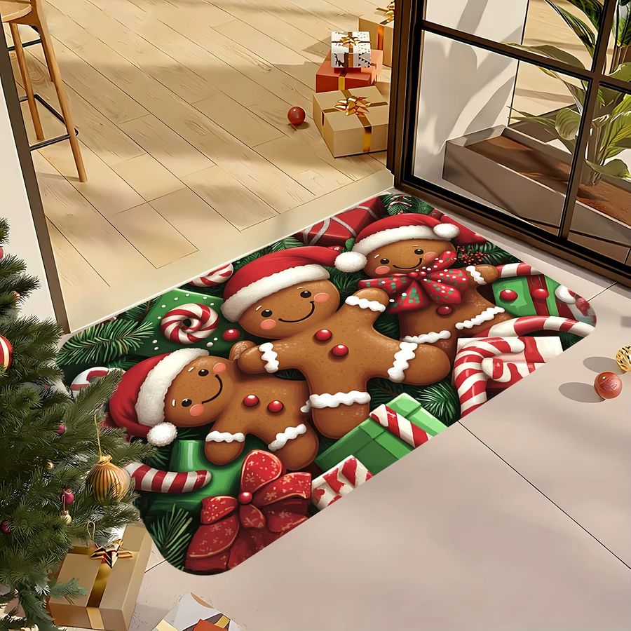 VIKAMA Weihnachts-Fußmatte mit Lebkuchenmann, rutschfester Druckteppich für Eingangsbereich, Flur und Badezimmer - Bild 2