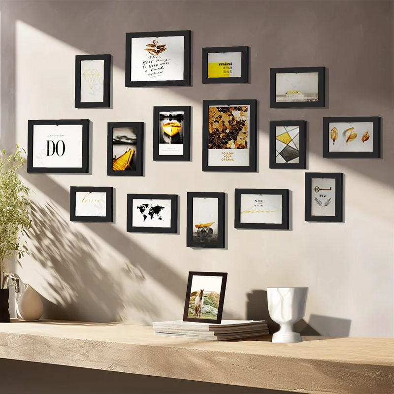 VCC 15er Set Bilderrahmen aus Holz für Wandmontage, rechteckig und modern, Schwarz und Weiß - Bild 4
